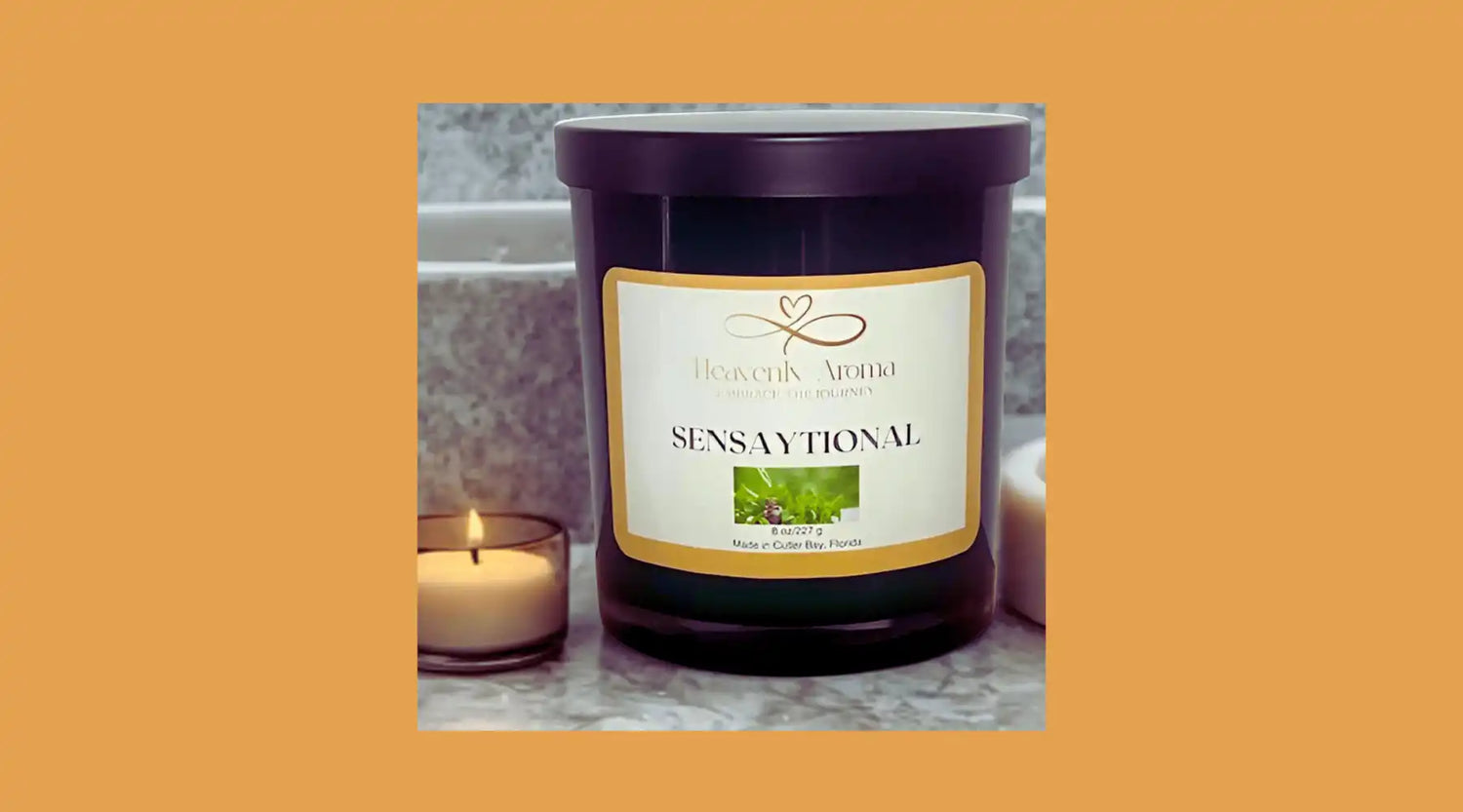 Scented candle in a dark container.