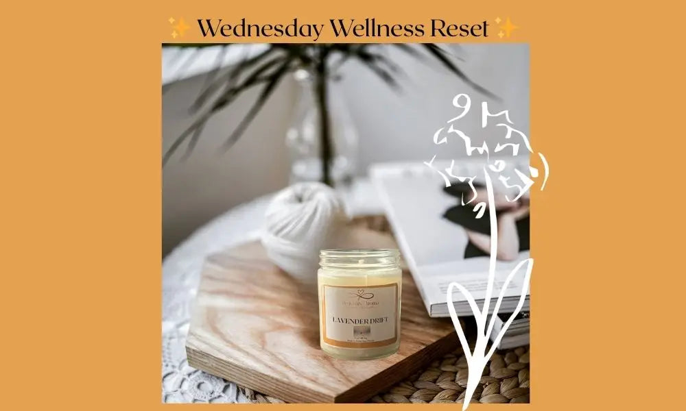 Scented candle in a glass jar for Wednesday Wellness Reset article
