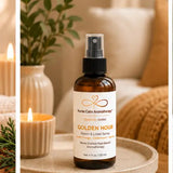 Golden Hour Room & Linen Spray displayed in a warm spa-inspired home.