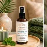 Montego Bay Room & Linen Spray displayed in a tropical spa-inspired environment.