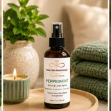 Peppermint Room & Linen Spray displayed in a refreshing spa-inspired environment.