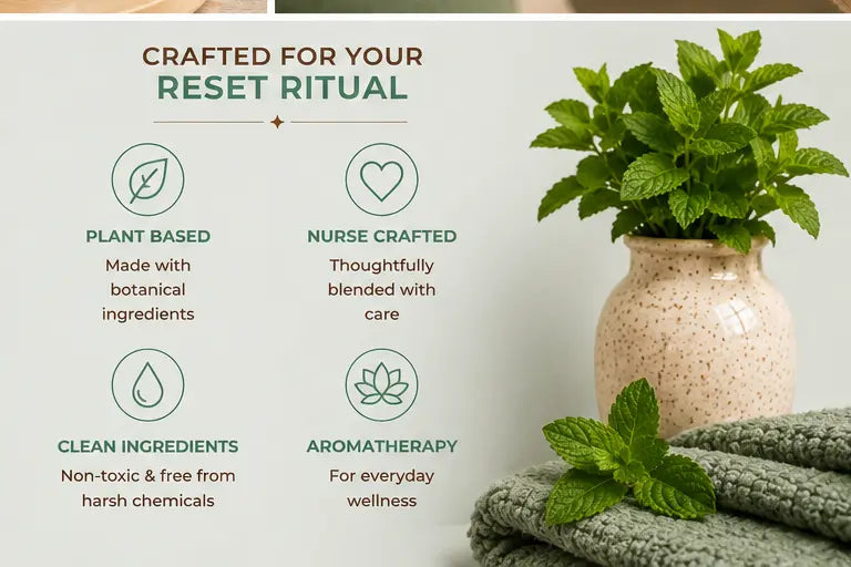 Benefits of Peppermint Room & Linen Spray including plant-based ingredients, aromatherapy, and everyday wellness.