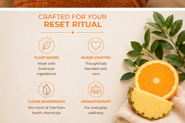 Benefits of Sunset Escape Room & Linen Spray including plant-based ingredients, aromatherapy, and everyday wellness.