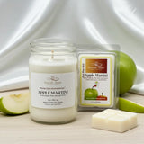 Apple Martini candle and soap with green apples on a white background