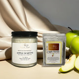 Apple Martini candle and wax melts with apples on a neutral background