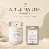 Apple Martini candle and wax melts with branding on a neutral background