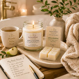 Apple Martini Signature Duo featured in a Signature Reset Ritual with a handcrafted soy candle, luxury wax melt, calming tea, journal, and spa-inspired self-care setting.