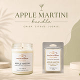 Apple Martini candle and wax melts with branding on a neutral background