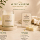 Apple Martini Sweet Simplicity Set showing the included 7 oz soy candle and 2.5 oz luxury soy wax melt in a premium bundle display with fresh fruit accents.