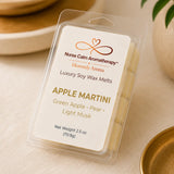 Close-up of Apple Martini Luxury Soy Wax Melts highlighting the premium packaging and handcrafted soy wax cubes inspired by crisp green apple, pear, and light musk.
