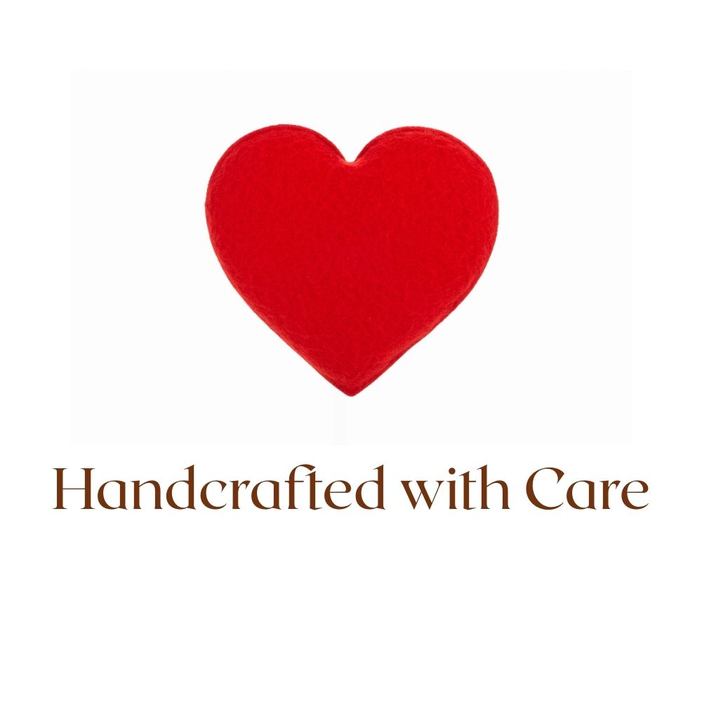 Red heart shape with 'Handcrafted with Care' text on a white background
