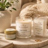 Candle and wax melts with 'Nurse Calm Aromatherapy' branding on a marble surface.