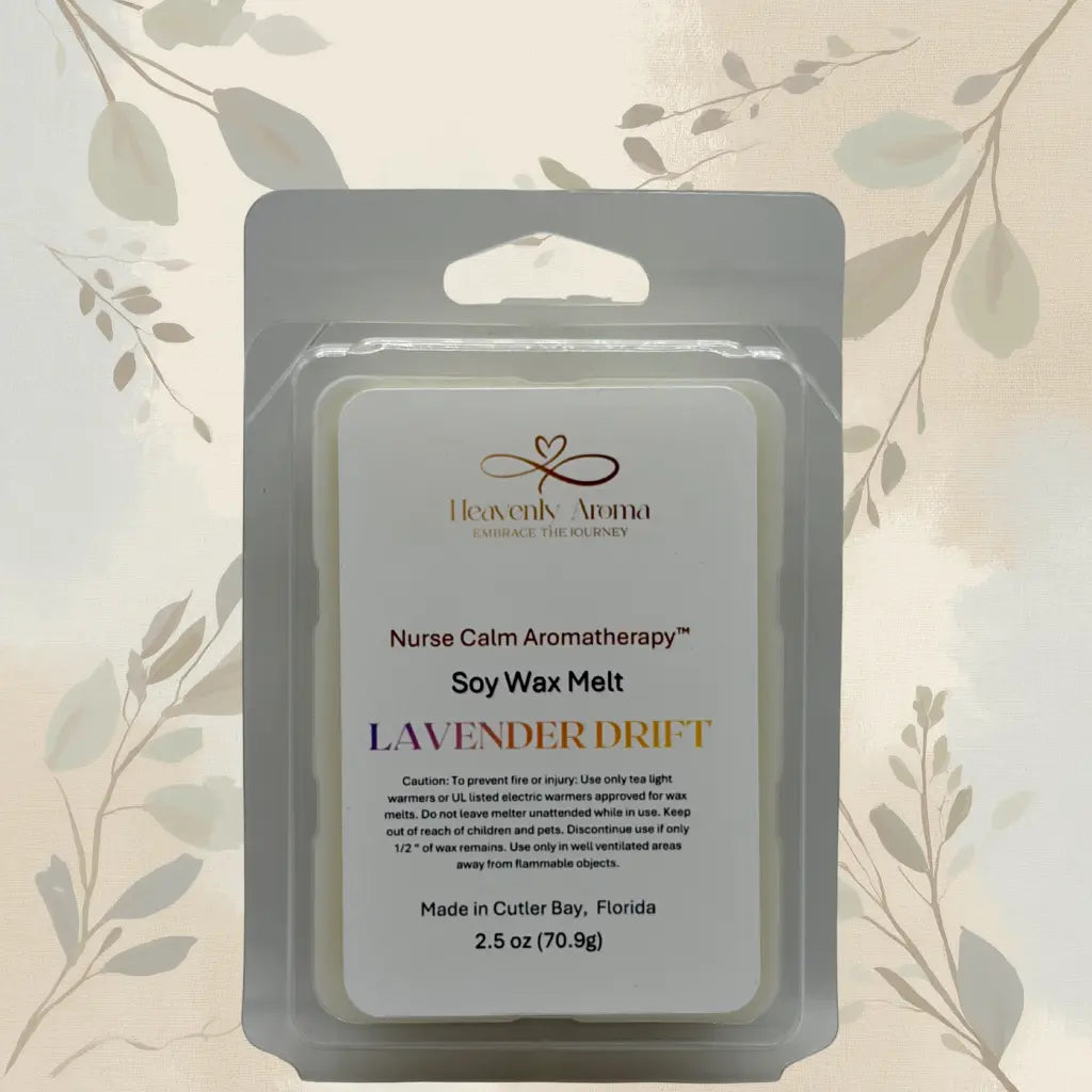 Heavenly Aroma Soy Wax Melt package on a light background with leaf patterns