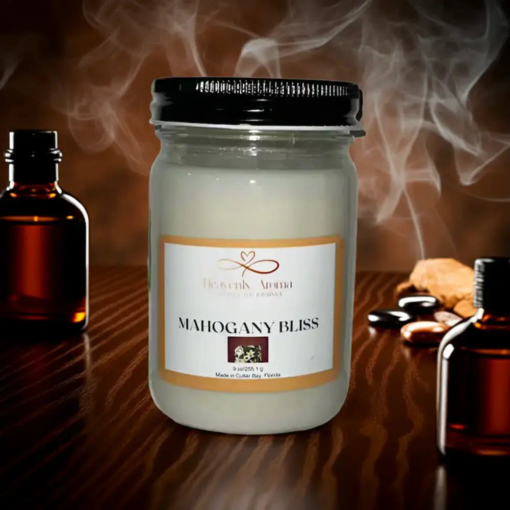 Mahogany Bliss 9 oz Candle – Sophisticated Calm in a Jar - Heavenly Aroma