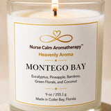 Montego Bay luxury soy candle label handcrafted by a Registered Nurse