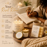 One Love Island Joy Trio Signature Reset Ritual featuring handcrafted soy candles and wax melt designed to create mindful moments of calm and restoration.