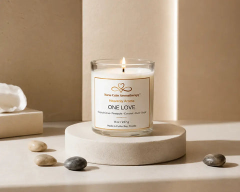 One Love Tropical Soy Candle handcrafted by Nurse Calm Aromatherapy