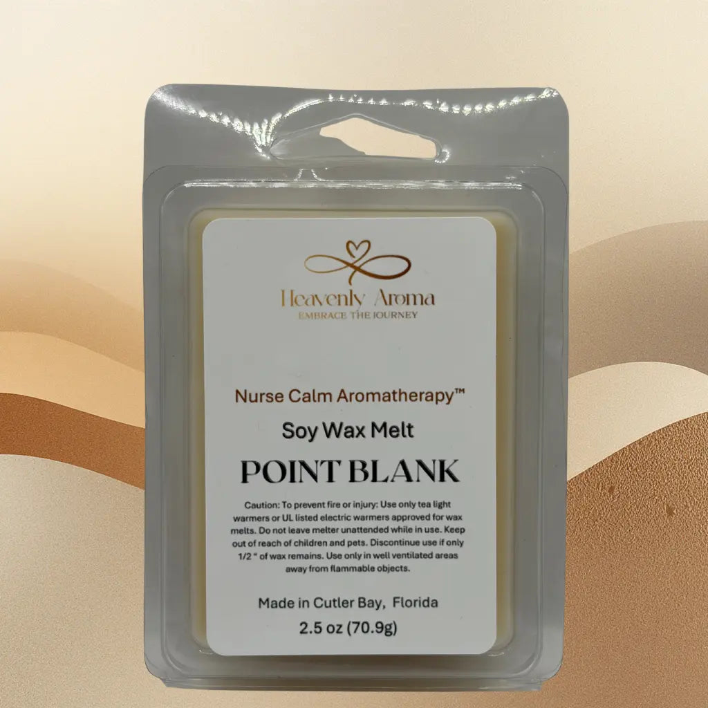 Soy wax melt package labeled 'Nurse Calm Aromatherapy' by Heavenly Aroma on a beige background.