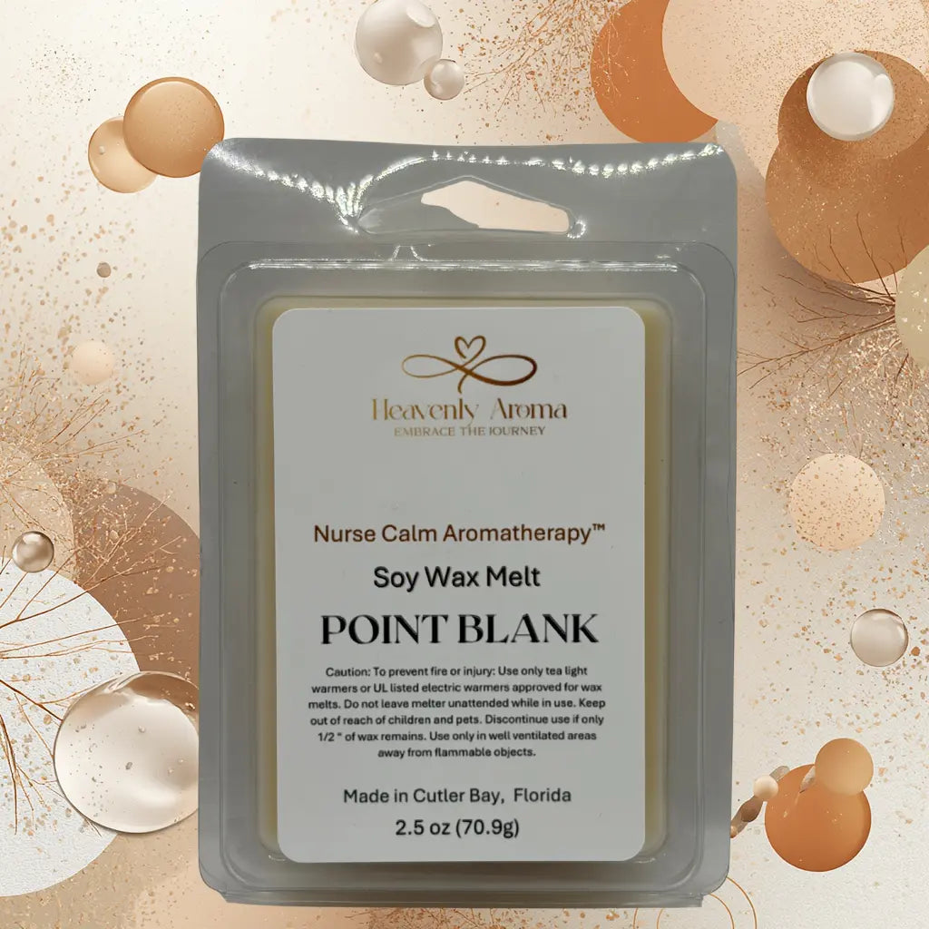 Soy wax melt packaging with 'Heavenly Aroma' branding on a decorative background.