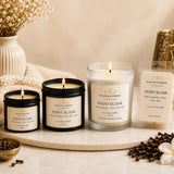 Point Blank Full Force Bundle featuring an 8 oz luxury soy candle, 6 oz travel candle, 3 oz travel candle, and 2.5 oz wax melt in a warm spa-inspired setting.