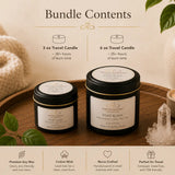 Point Blank Travel & Glow Duo bundle contents featuring one 3 oz travel candle and one 6 oz travel candle for aromatherapy anywhere.