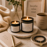 Point Blank Travel & Glow Duo incorporated into a mindful reset ritual with lit candles, warm tea, journaling, and peaceful surroundings.