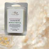 Luxury soy wax melt packaging with a soft, blurred background