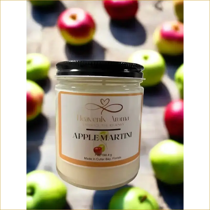 Apple Martini Soy Candle in Glass Jar with Strong Fragrance Throw - Heavenly Aroma