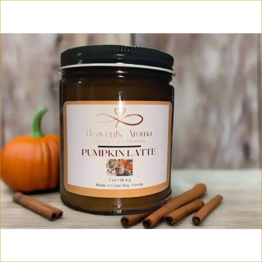 Fall Scented Candle: Pumpkin Latte - 7 oz Handcrafted Soy Wax Candle - Heavenly Aroma