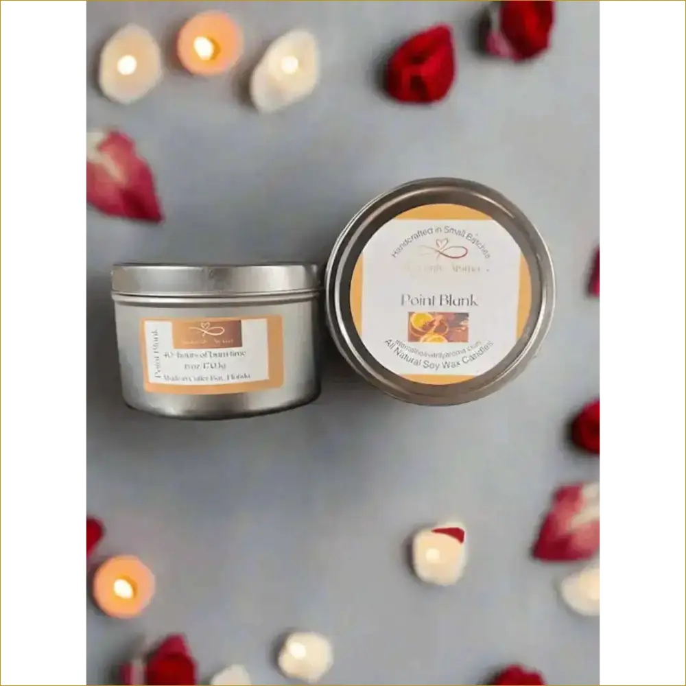 Silver Tin Soy Wax Candles with Oud and Tonka Surrounded by Petals - Heavenly Aroma