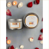 Silver Tin Soy Wax Candles with Oud and Tonka Surrounded by Petals - Heavenly Aroma