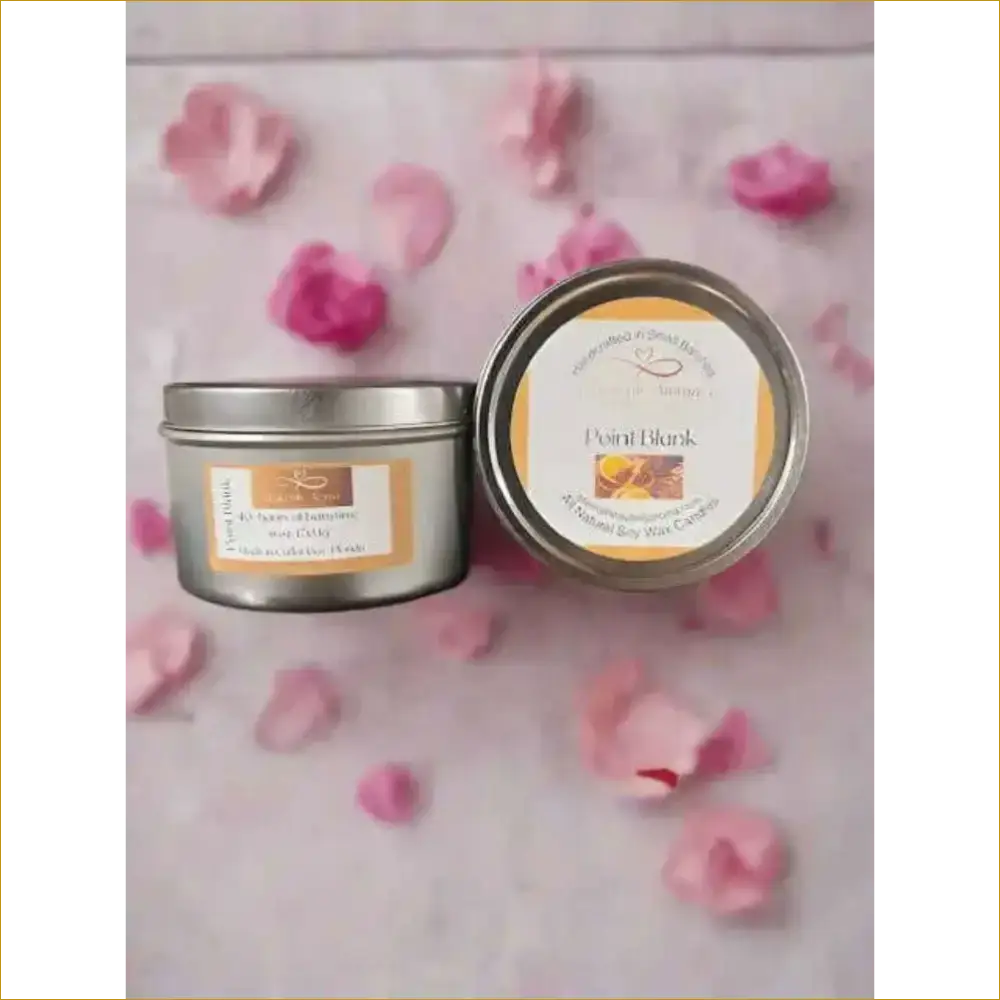 Silver Tin Soy Wax Candles with Oud and Tonka Surrounded by Petals - Heavenly Aroma