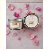 Silver Tin Soy Wax Candles with Oud and Tonka Surrounded by Petals - Heavenly Aroma