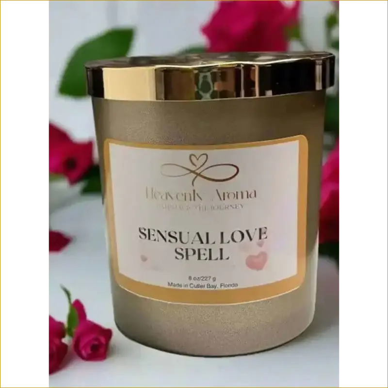 Sensual Love Spell Scented Candle in Gold-Rimmed Glass Container - Heavenly Aroma