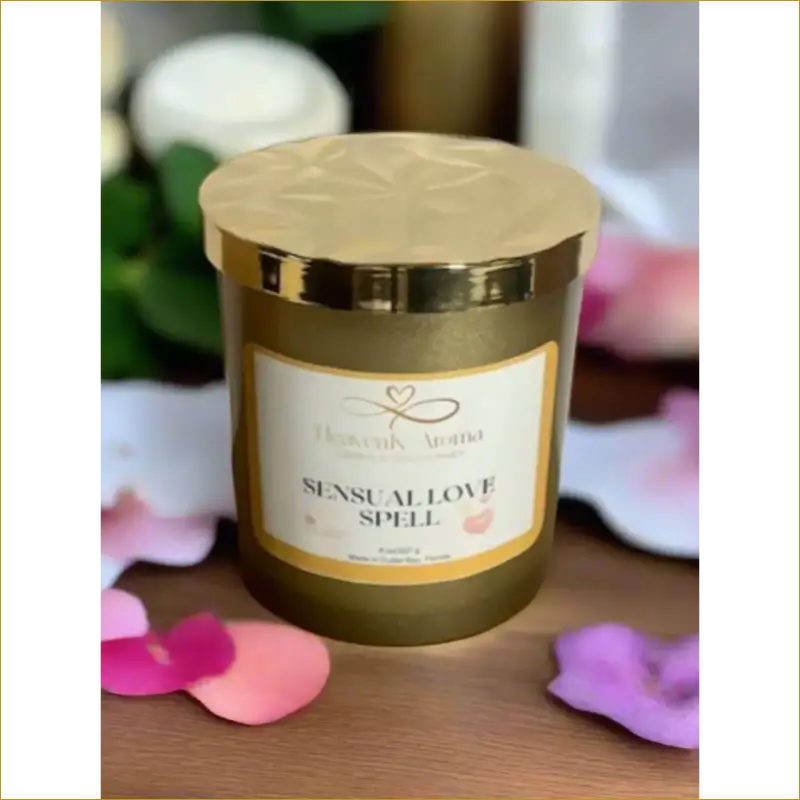 Sensual Love Spell Scented Candle in Gold-Rimmed Glass Container - Heavenly Aroma