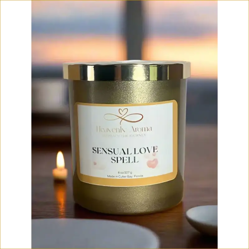 Sensual Love Spell Scented Candle in Gold-Rimmed Glass Container - Heavenly Aroma