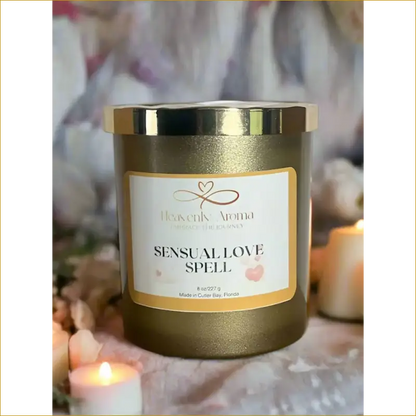 Sensual Love Spell Scented Candle in Gold-Rimmed Glass Container - Heavenly Aroma