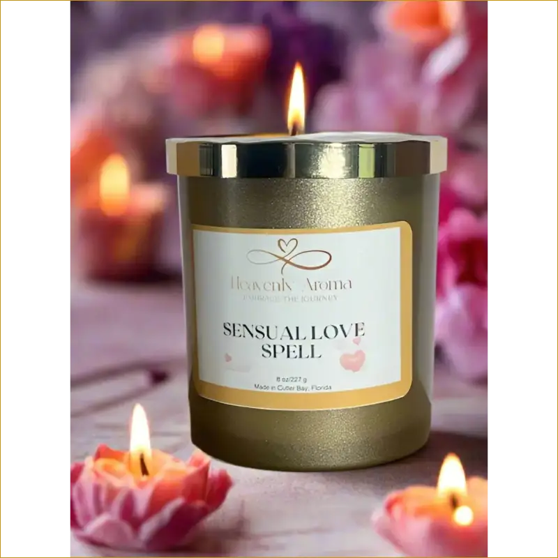 Sensual Love Spell Scented Candle in Gold-Rimmed Glass Container - Heavenly Aroma