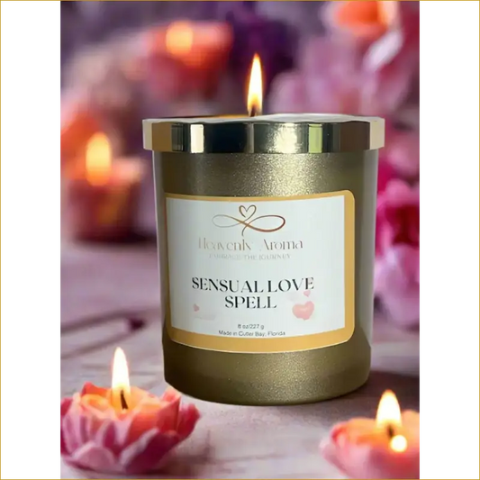 Sensual Love Spell Scented Candle in Gold-Rimmed Glass Container - Heavenly Aroma