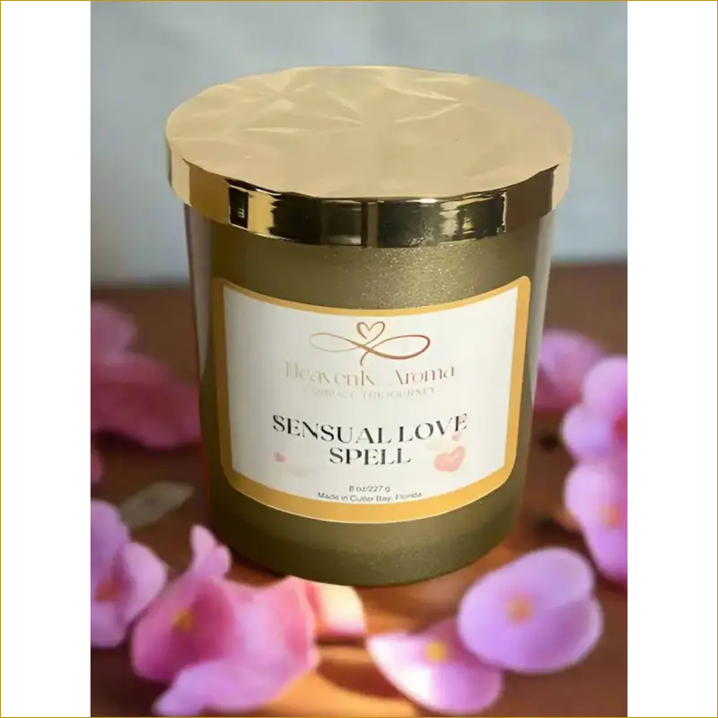 Sensual Love Spell Scented Candle in Gold-Rimmed Glass Container - Heavenly Aroma