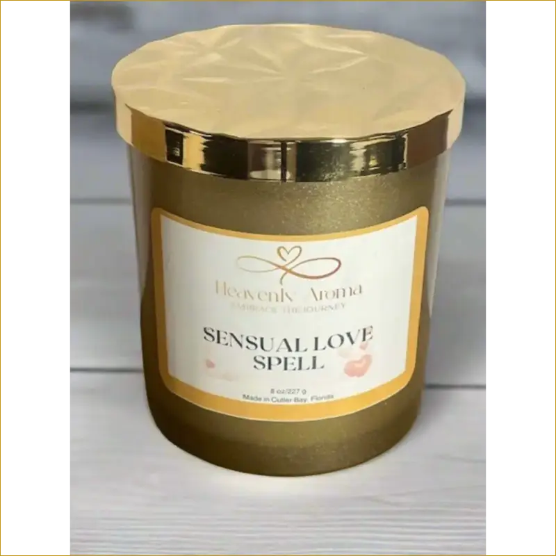 Sensual Love Spell Scented Candle in Gold-Rimmed Glass Container - Heavenly Aroma