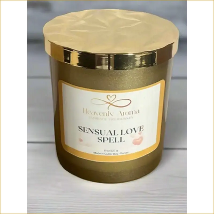 Sensual Love Spell Scented Candle in Gold-Rimmed Glass Container - Heavenly Aroma